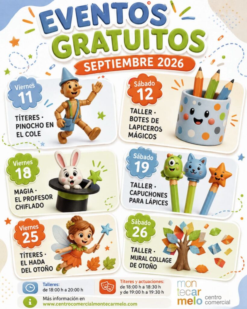 Eventos infantiles gratuitos de septiembre de 2026 en el Centro Comercial Montecarmelo