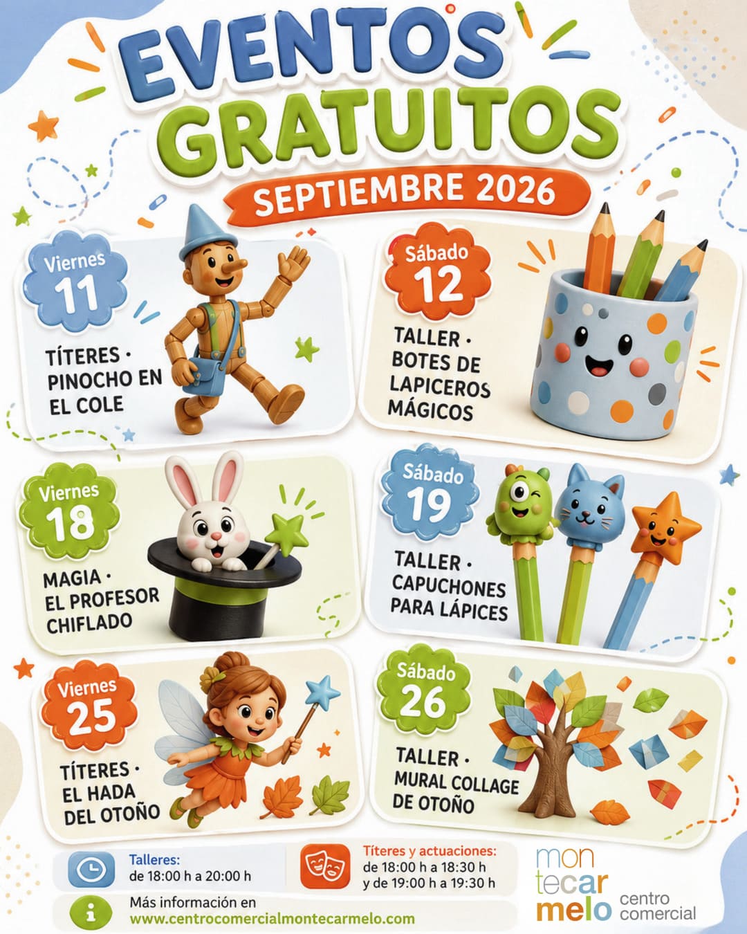 Eventos infantiles gratuitos de septiembre de 2026 en el Centro Comercial Montecarmelo